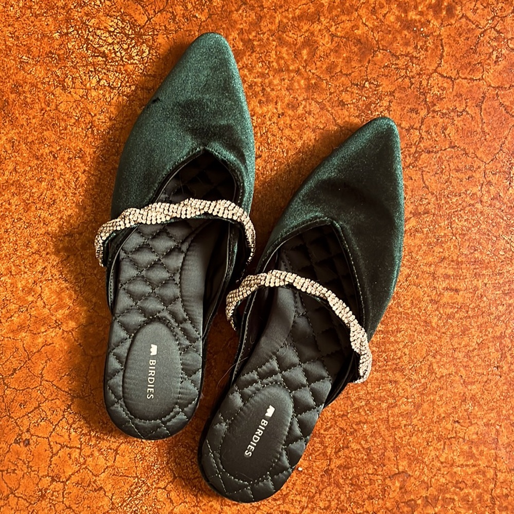 Birdies Velvet Swan Mules
